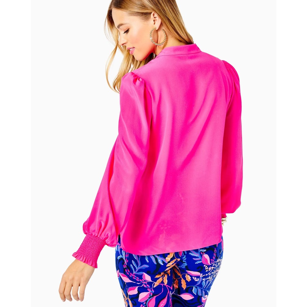 Lilly Pulitzer Pink Smocked Blouse Medium EUC - Picture 3 of 8
